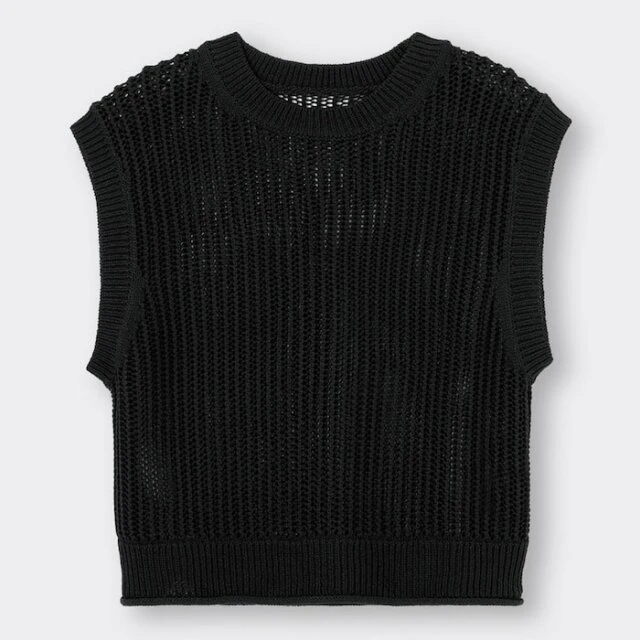 GU　メッシュ×ワイドパンツ　今っぽカジュアル　肌見せ　EccO　イラスト　メッシュセーター