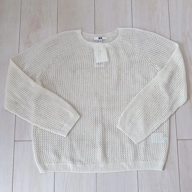 3Dメッシュクルーネックセーター　オフホワイト