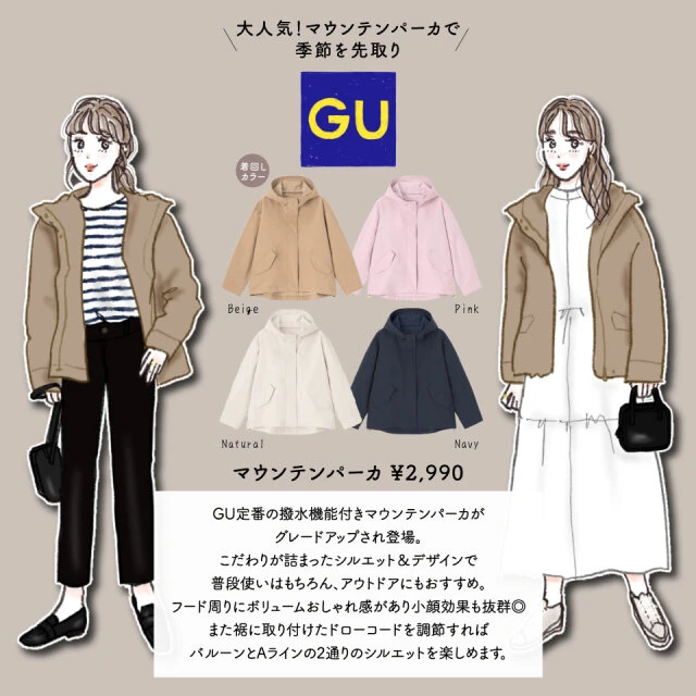 マウンテンパーカ　GU ファッションイラスト