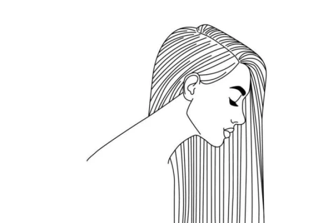 女性　横顔　イラスト　線画