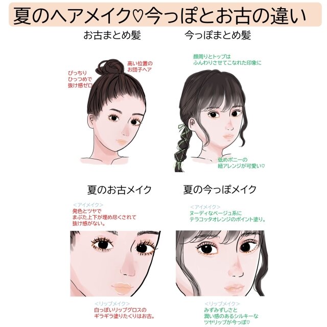 この夏垢抜けたい人はすぐやめて 夏の お古ヘアメイクvs今っぽヘアメイク の違いはコレ Michill Bygmo ミチル