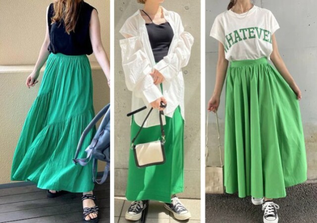 2022大人気の「グリーン」はスカートが可愛い！周りと差がつく♡オトナ 