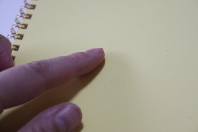 ダイソー　貼って剝がせるのり（8g×2本）　ノート　はがした跡