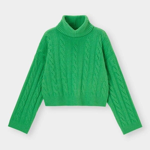 GU　カラーセーター　スタイルアップ　Iラインコーデ　EccO　イラスト　パフィータッチクロップドタートルネックセーター