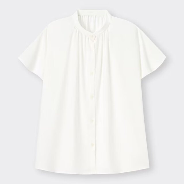 GU　トップス　白シャツ　ドレープバンドカラーシャツ