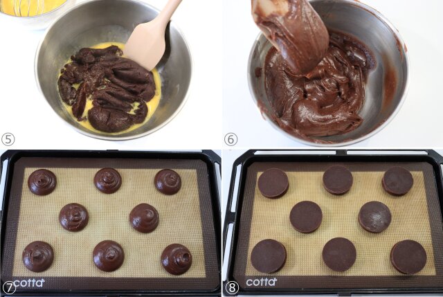 チョコクッキーシュー　レシピ　シュー生地を絞り出してクッキー生地と重ねる