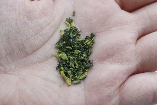 ダイソーの三島食品の山葵のしげき わさびふりかけは3種の青菜を使用している
