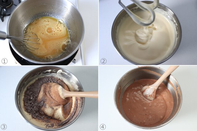 ひとくちココナッツボールケーキ　レシピ　ココアスポンジケーキを作る