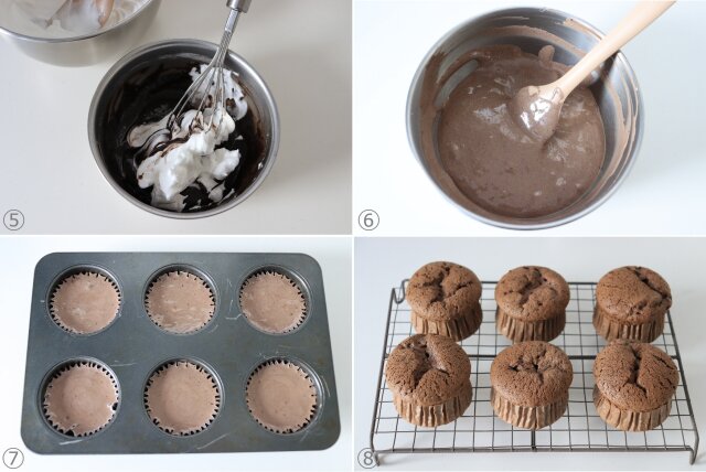 濃厚クッキークリームカップケーキ　レシピ　ココアカップケーキ生地を作る