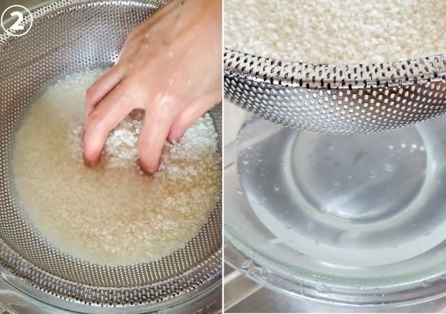 ぐるぐると手でやさしく30回かき混ぜたら水をたっぷり注ぐ。