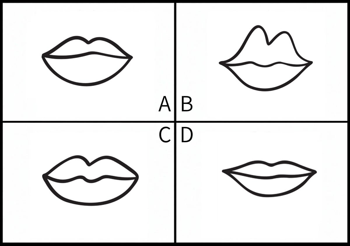 上唇と下唇の厚さが異なる4種類のくちびるの線画イラスト 上唇と下唇の厚さが異なる4種類のくちびるの線画イラスト