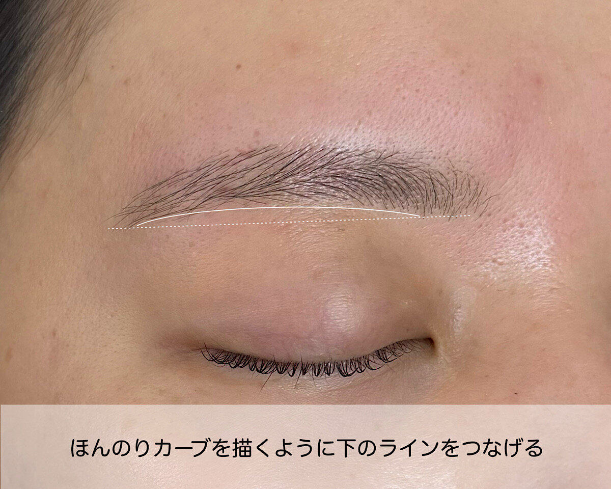 眉の下ラインをなだらかにつなげる白いカーブ線