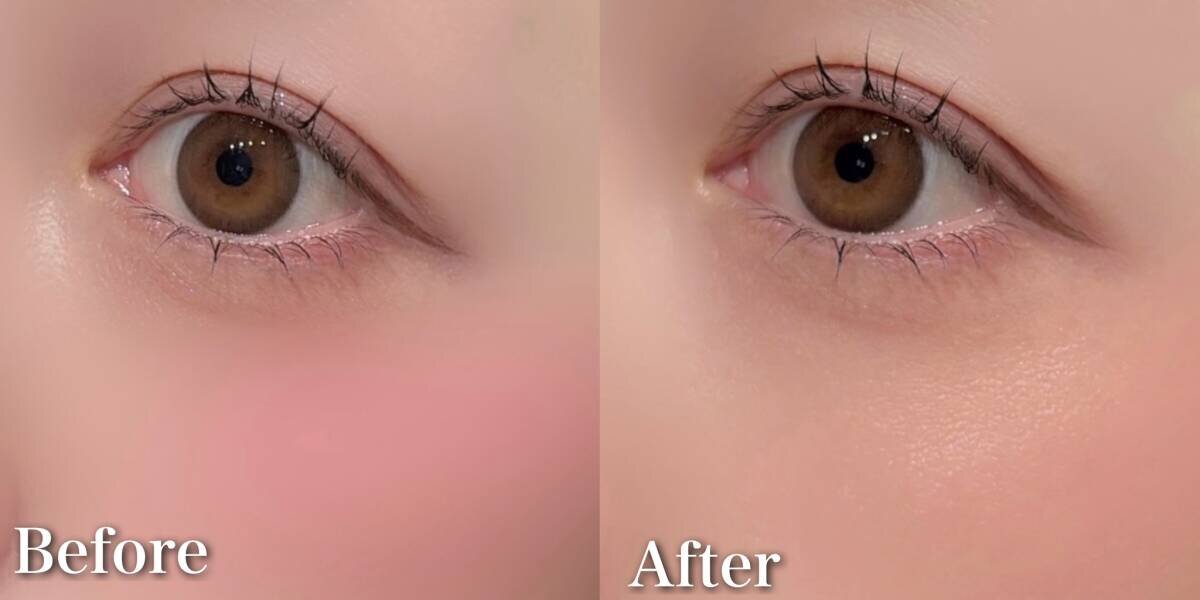 チークメイクのBeforeとAfterを比較。Afterは頬に血色感がにじむような仕上がり。 チークメイクのBeforeとAfterを比較。Afterは頬に血色感がにじむような仕上がり。