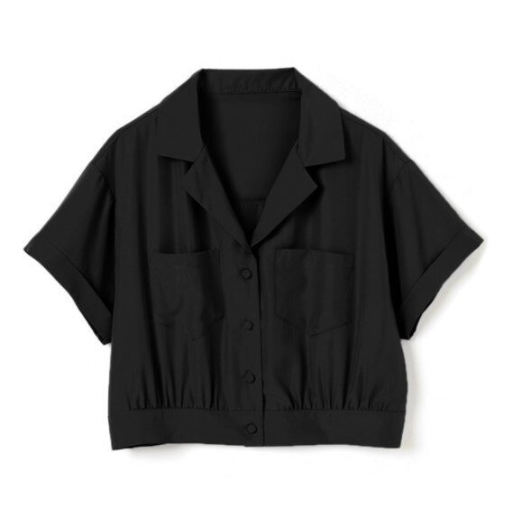 黒サロペット 高見え GRL スタイルアップ 砂糖ミツ イラスト テーラードカラーショートシャツ