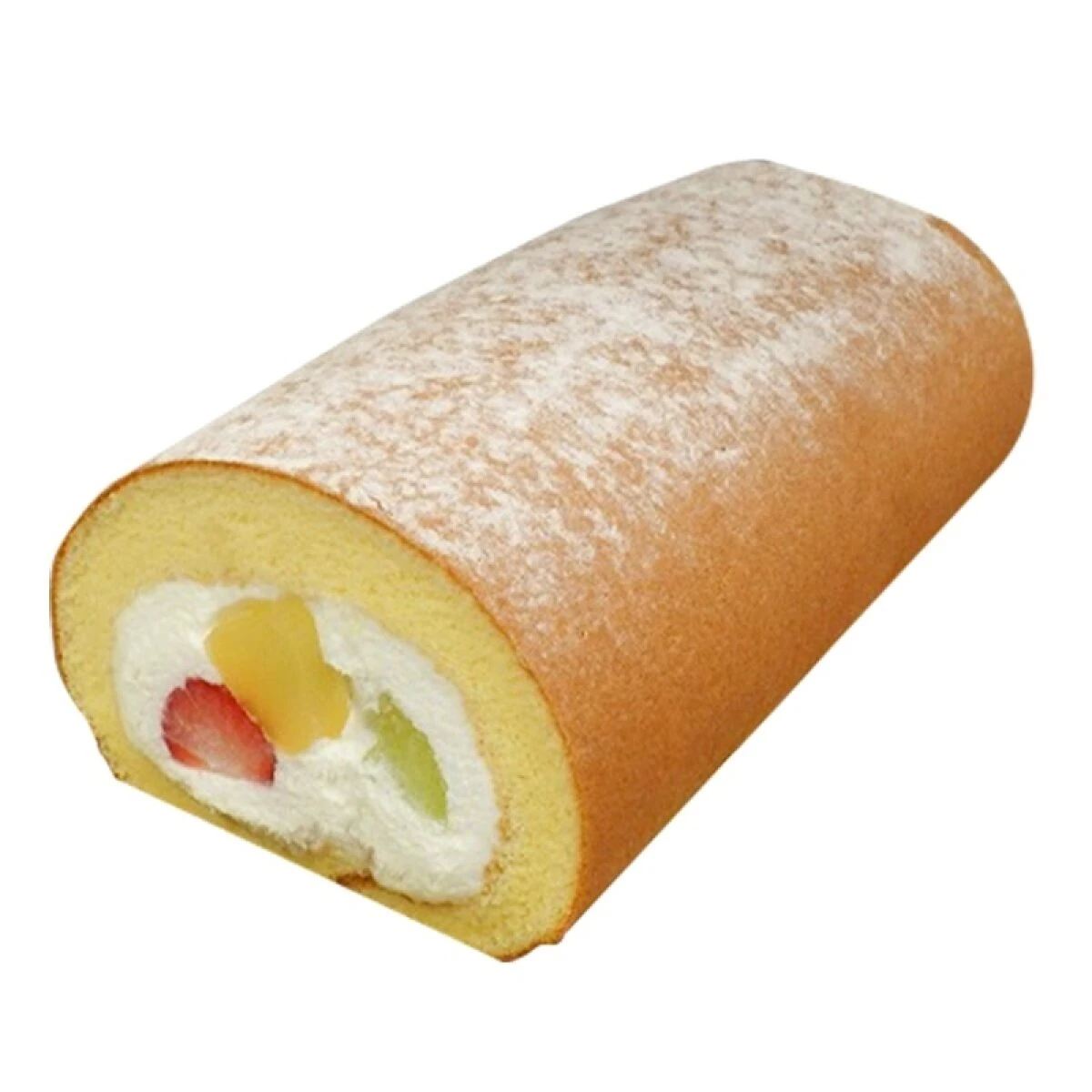 3種のフルーツが巻かれたロールケーキの断面