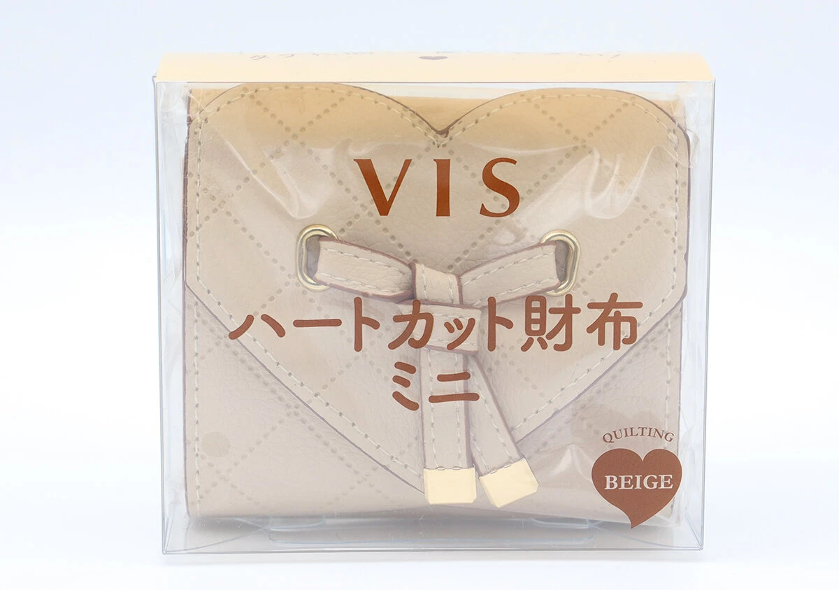 透明なパッケージに入ったベージュのVISハートカットミニ財布 透明なパッケージに入ったベージュのVISハートカットミニ財布