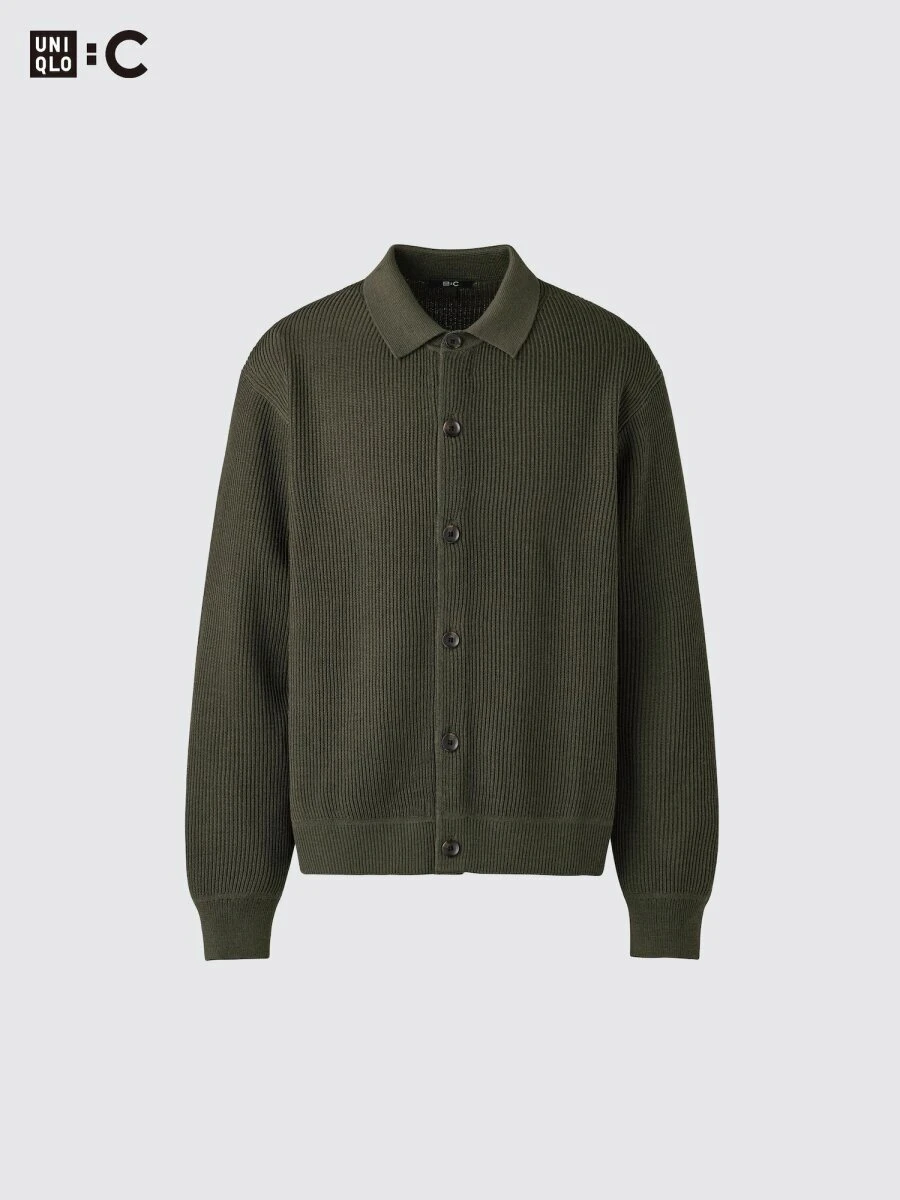 UNIQLO Cの深緑色のシャツカラーカーディガン UNIQLO Cの深緑色のシャツカラーカーディガン