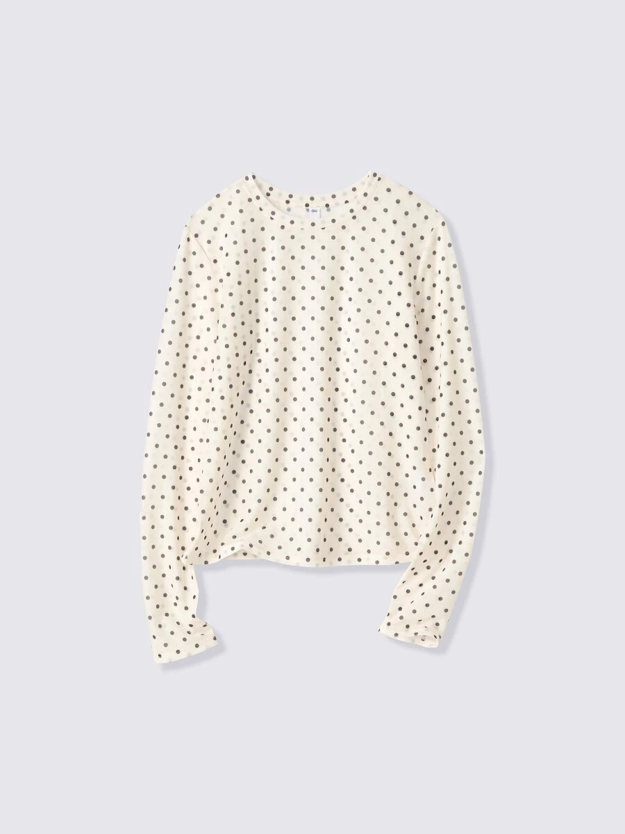 細かいドット柄がデザインされたシアー素材の長袖Tシャツ
