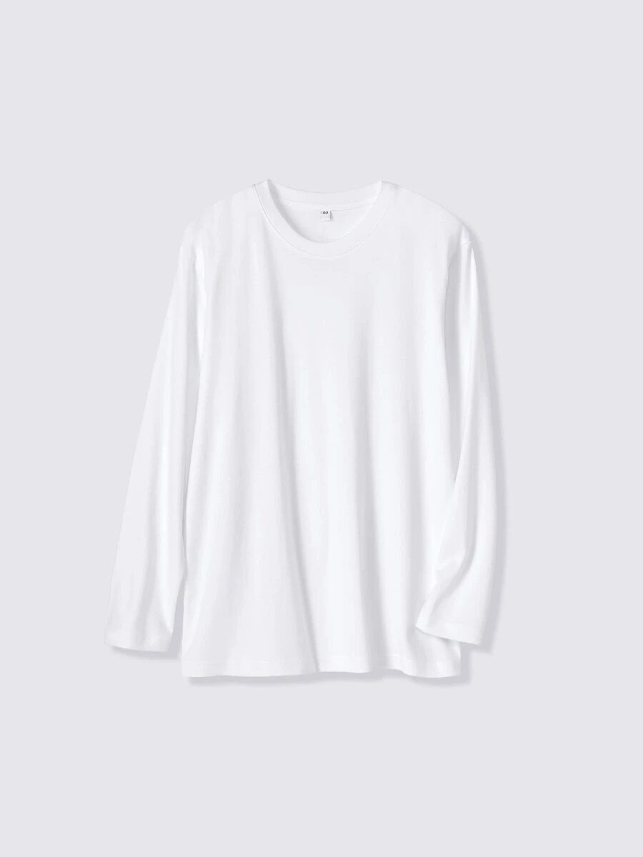 インナーにぴったりのふんわりとした白いソフトコットンクルーネックTシャツの置き画