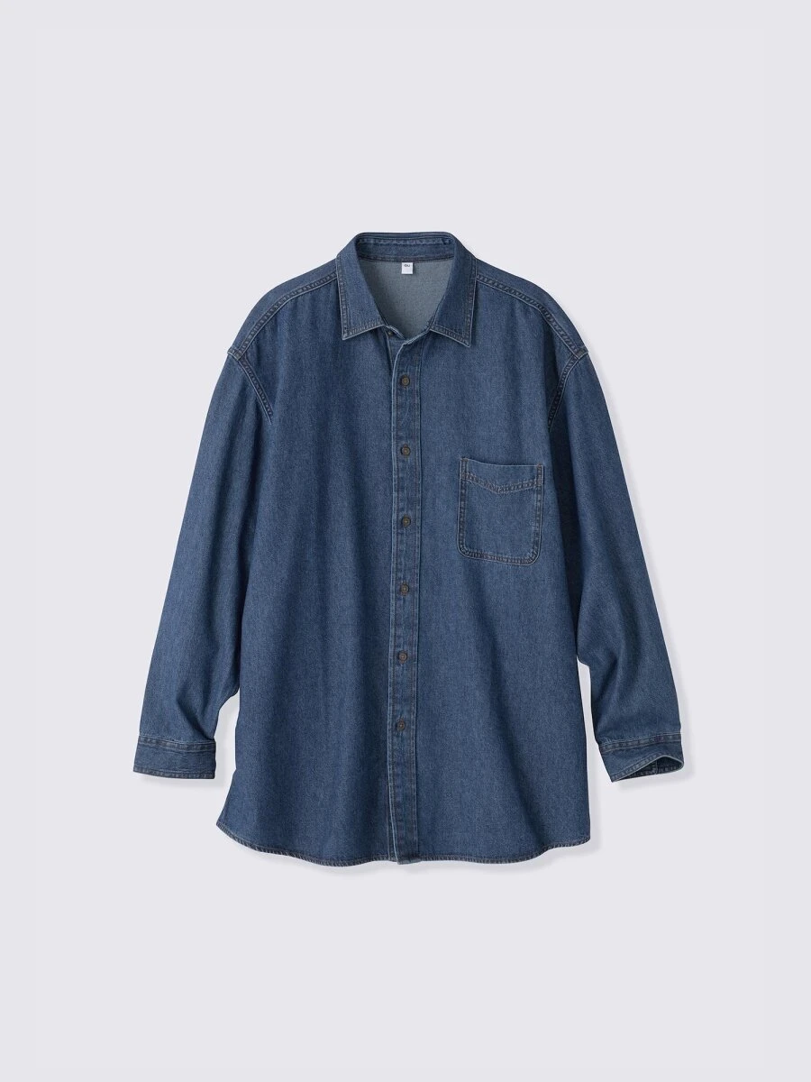 ダブルステッチがアクセントになったデニムオーバーサイズシャツ ダブルステッチがアクセントになったデニムオーバーサイズシャツ