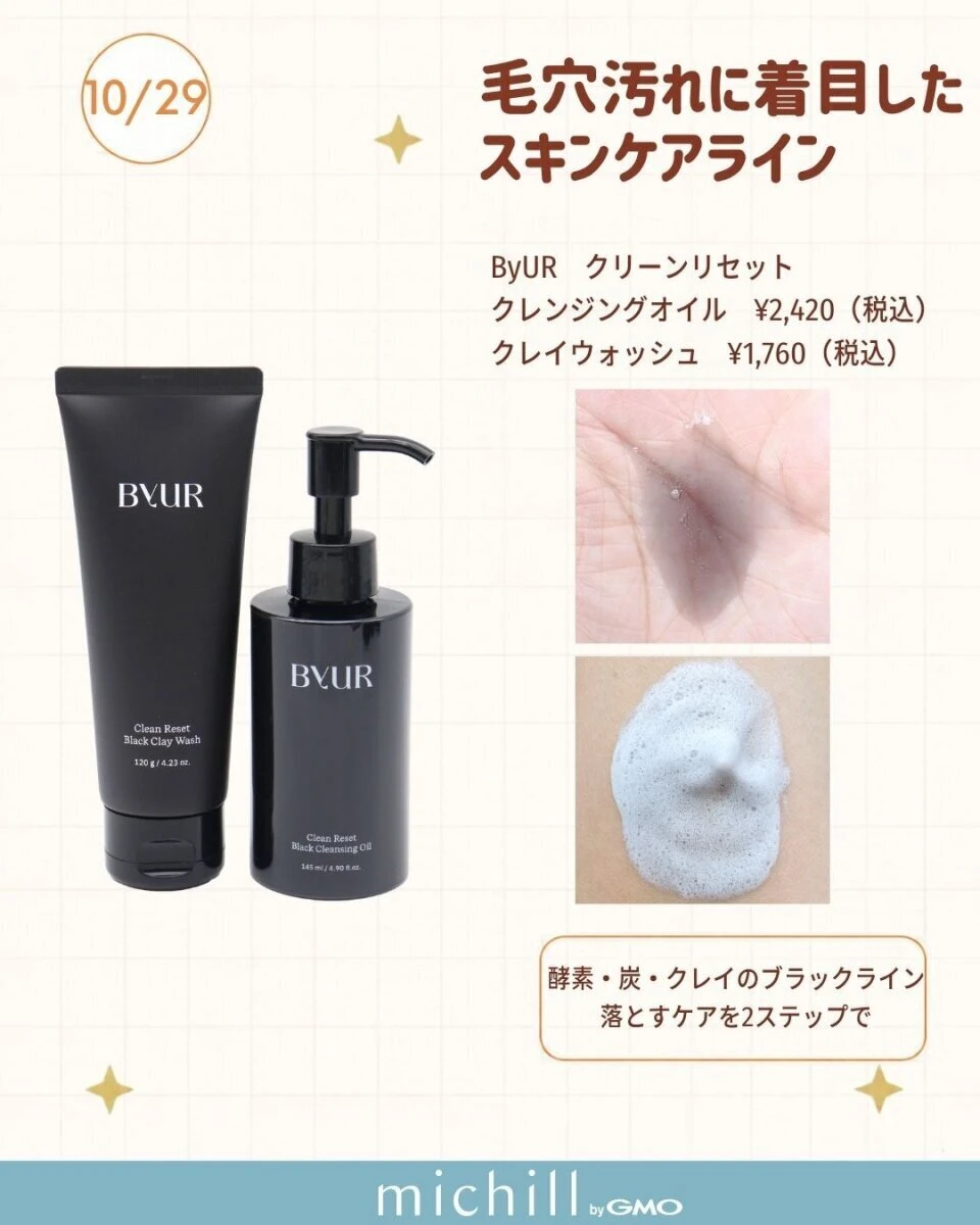 ByURの黒いクレンジングオイルとクレイウォッシュ、手のひらのテクスチャー ByURの黒いクレンジングオイルとクレイウォッシュ、手のひらのテクスチャー
